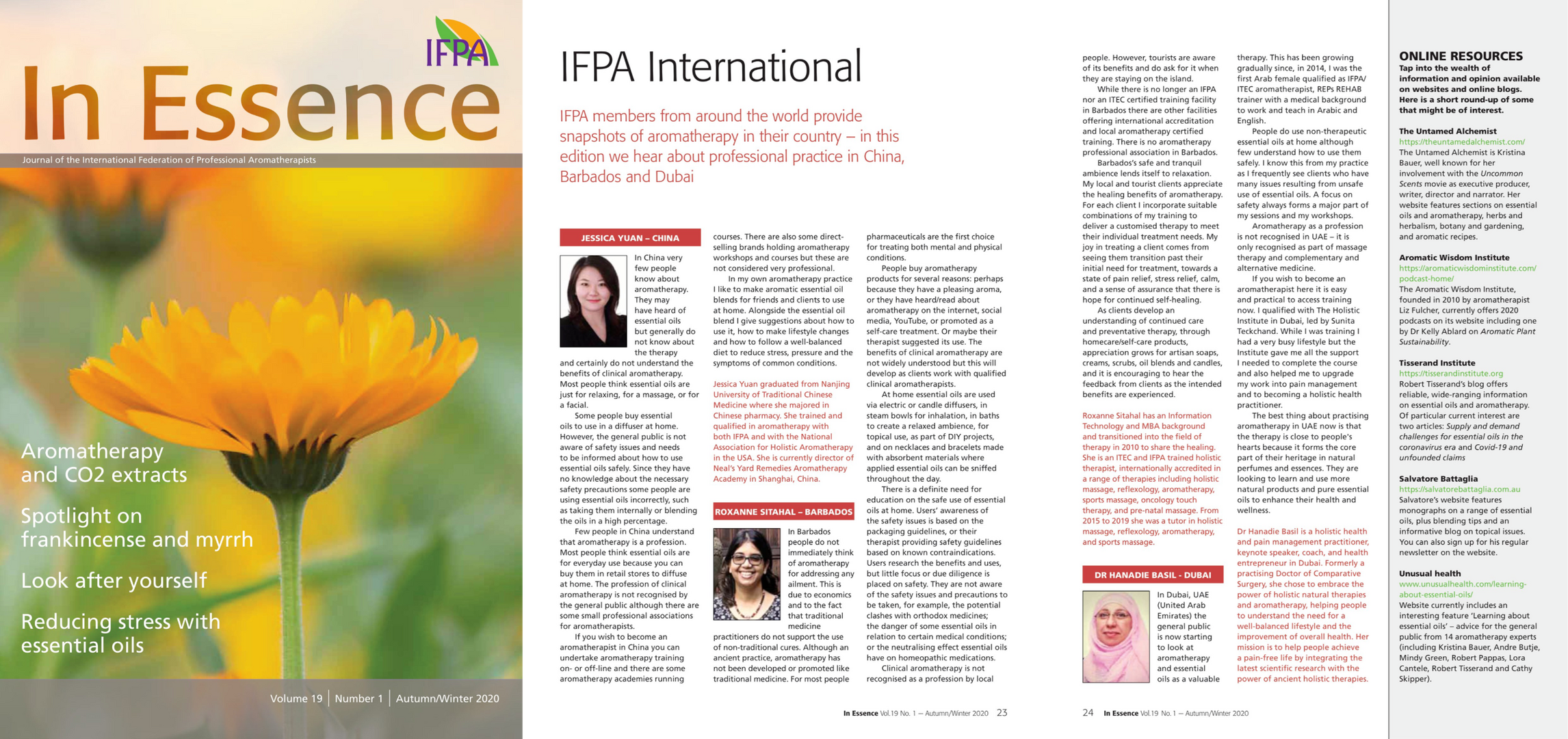 aromatherapy in Dubai dr. hanadie with IFPA aromatherapy Journal In Essence