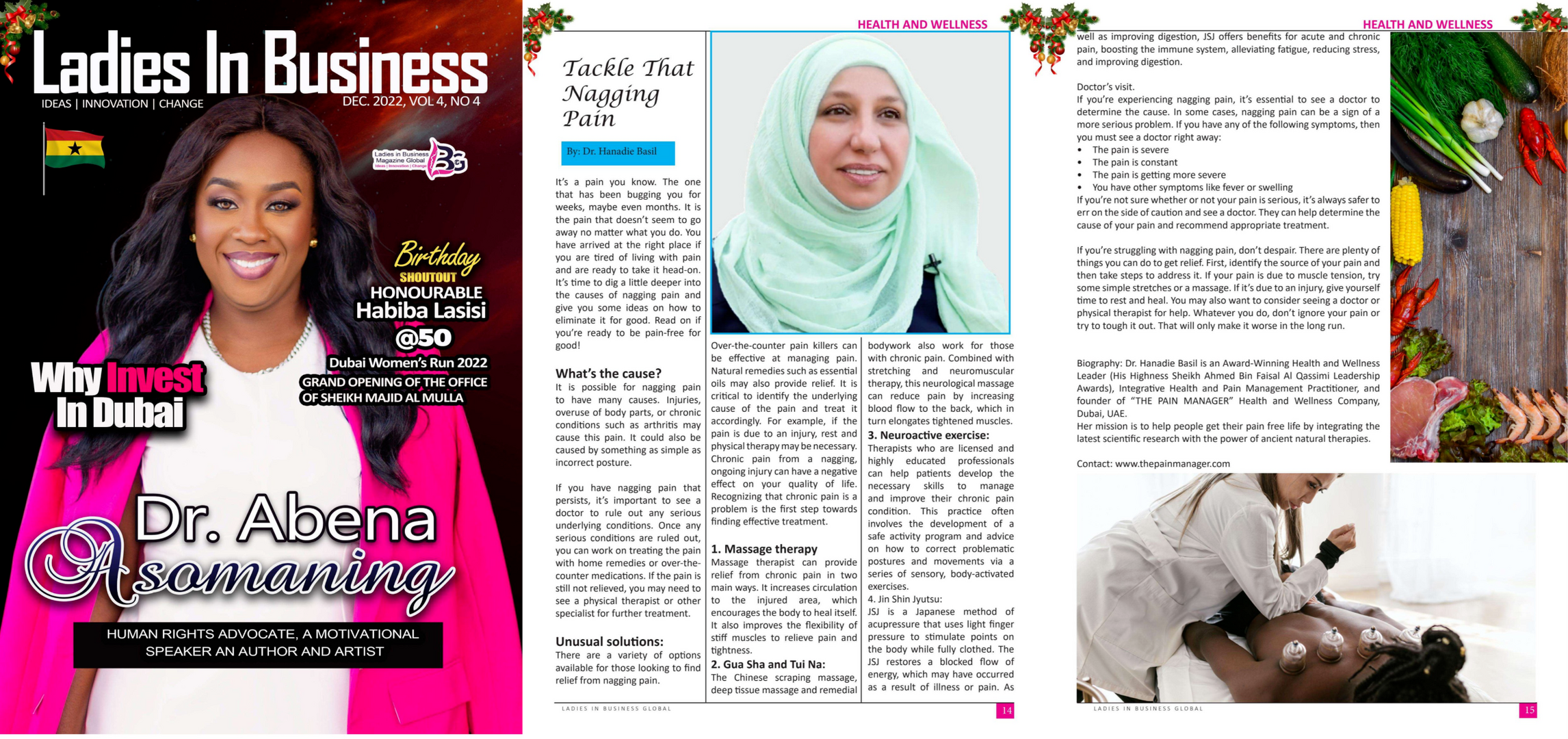 pain and natural healing Dubai Dr. Hanadie in Ladies In Business Magazine
